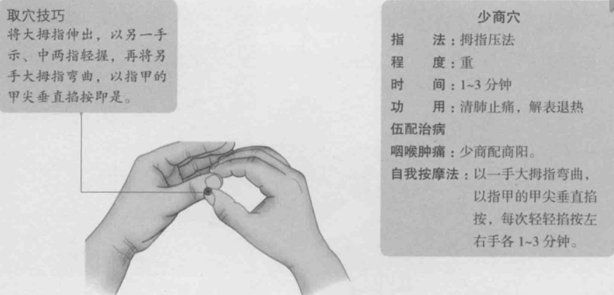 掐压少商穴治疗中老年人急性咽喉肿痛