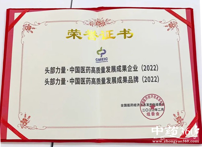 仲景宛西制药荣获“头部力量 · 中国医药高质量发展成果企业”奖